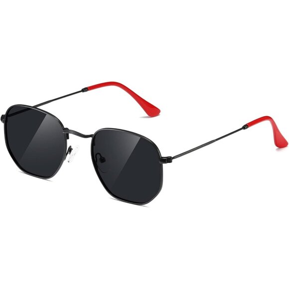 Accessories - Unisex Black Red Trendy Square Hexagonal Mirrored Sun Glasses UV Protection